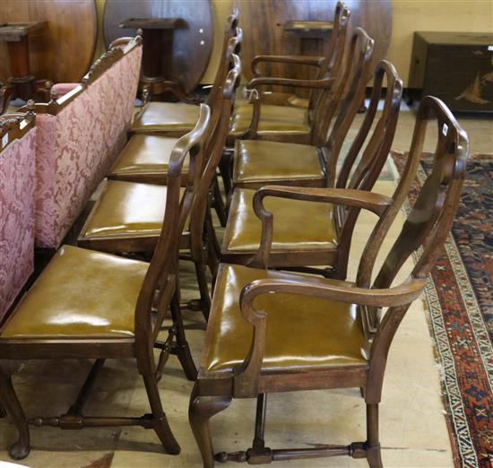 Set of eight Queen Anne style mahogany dining chairs (two with arms)